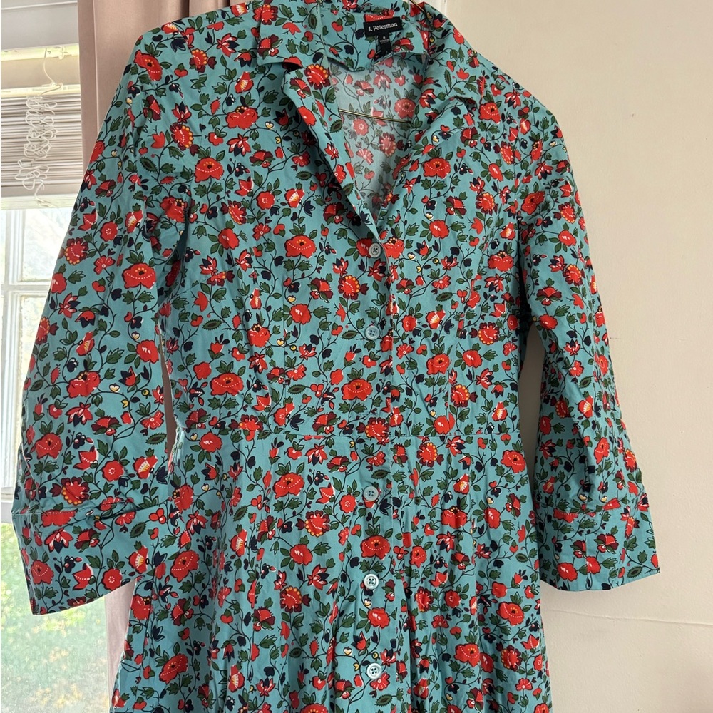 J. Peterman Teal Floral Dress